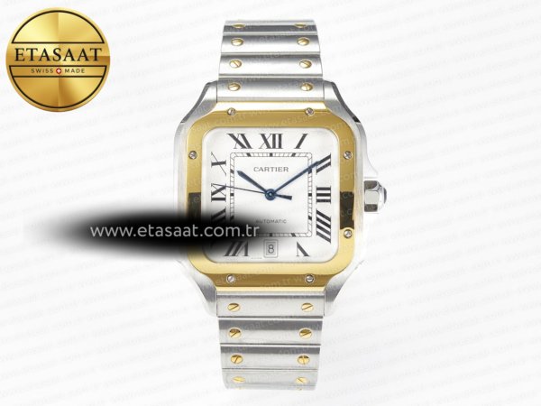 Cartier Santos de Cartier 40mm 2018 Bvf YG Beyaz 9015 Eta Saat - 1:1 Süper Klon Replika Saat