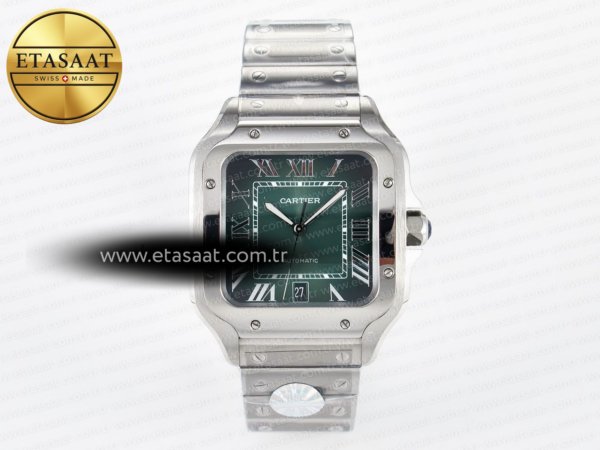 Cartier Santos de Cartier 40mm J12F Yeşil Kadran Çelik 9015 Eta Saat - 1:1 Süper Klon Replika Saat
