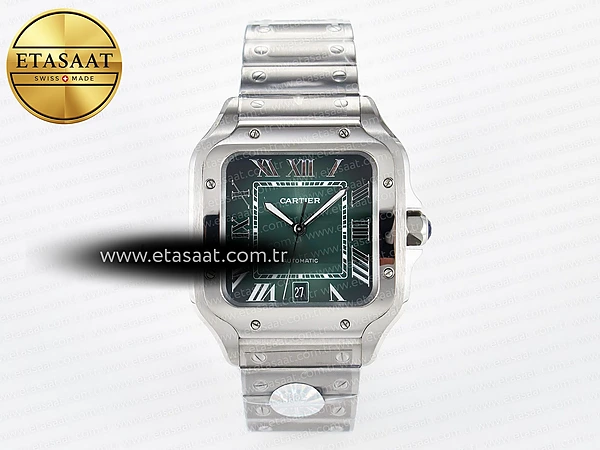 Cartier Santos de Cartier 40mm J12F Yeşil Kadran Çelik 9015 Eta Saat - 1:1 Süper Klon Replika Saat
