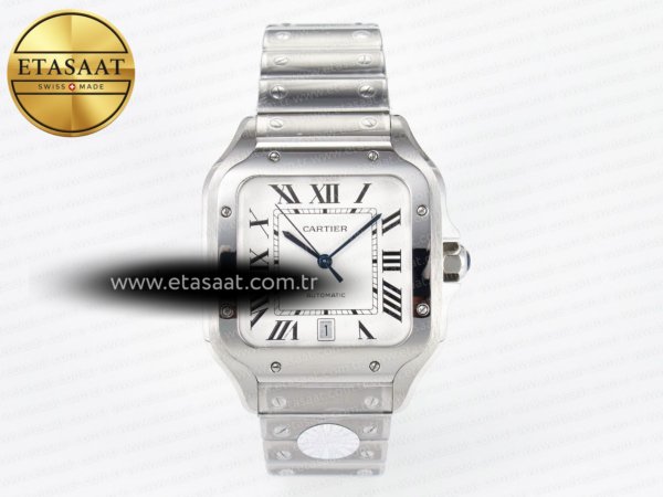 Cartier Santos de Cartier 40mm J12F Beyaz Kadran Çelik 9015 Eta Saat - 1:1 Süper Klon Replika Saat