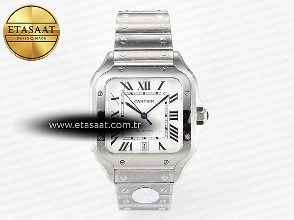Cartier Santos de Cartier 40mm J12F Beyaz Kadran Çelik 9015 Eta Saat - 1:1 Süper Klon Replika Saat