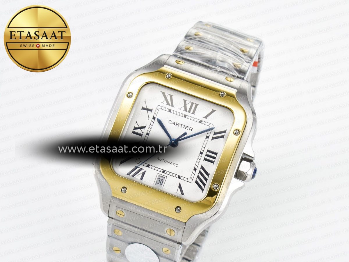 Cartier Santos de Cartier 40mm J12F 1:1 Best Edition YG Bezel White Dial on SS SmartLinks Bracelet MIYOTA 9015 - Görsel 1