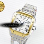 Cartier Santos de Cartier 40mm J12F 1:1 Best Edition YG Bezel White Dial on SS SmartLinks Bracelet MIYOTA 9015