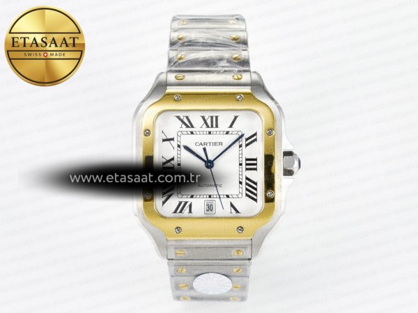 Cartier Santos de Cartier 40mm J12F YG Beyaz Kadran 9015 Eta Saat - 1:1 Süper Klon Replika Saat