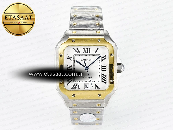 Cartier Santos de Cartier 40mm J12F YG Beyaz Kadran 9015 Eta Saat - 1:1 Süper Klon Replika Saat