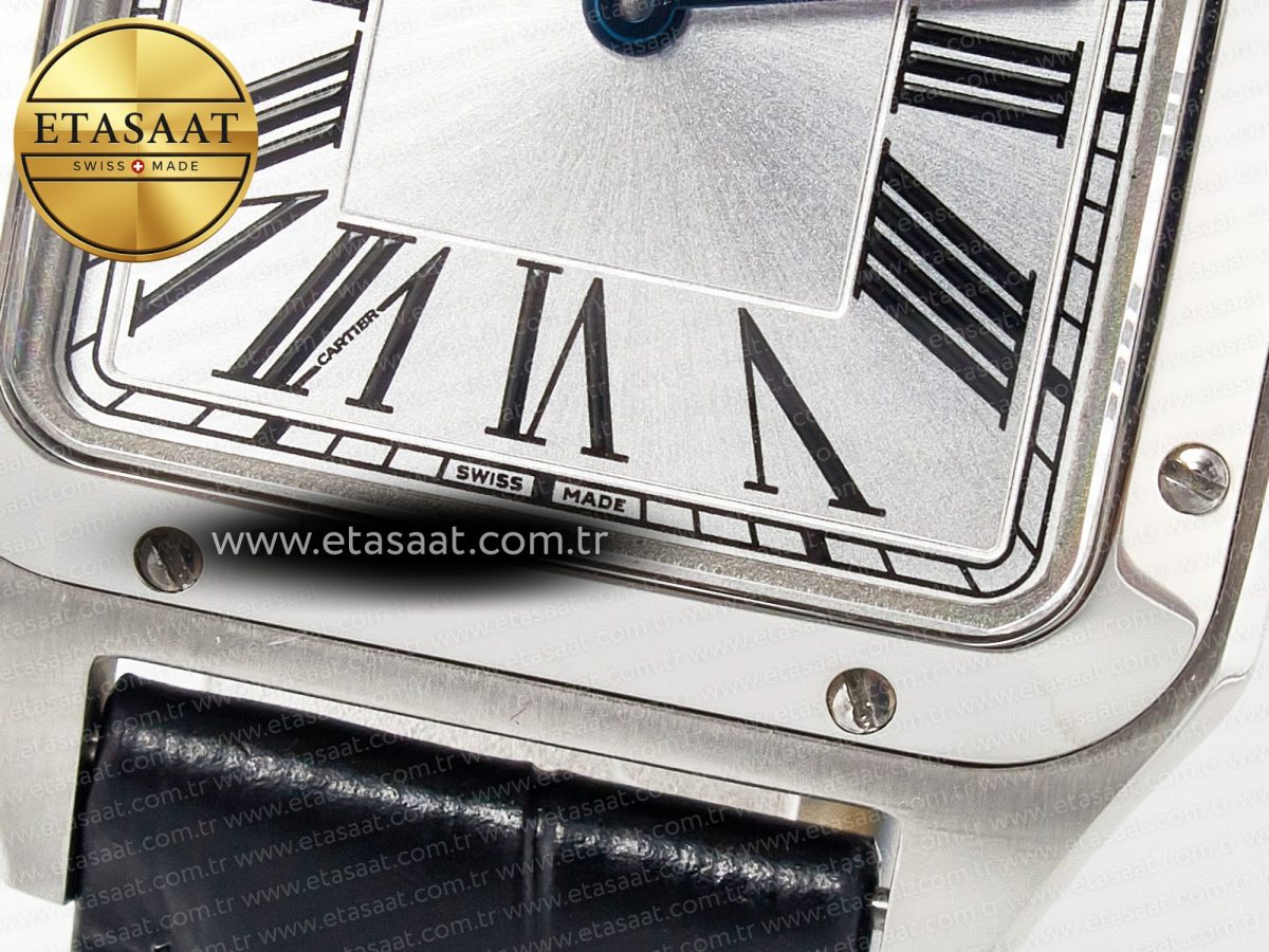 Cartier Santos Dumont 27.5mm IWSF Best Edition Silver Dial on Black Leather Strap Quartz - Görsel 11