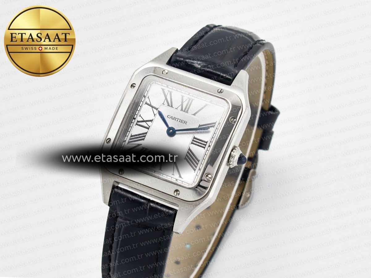 Cartier Santos Dumont 27.5mm IWSF Best Edition Silver Dial on Black Leather Strap Quartz - Görsel 2
