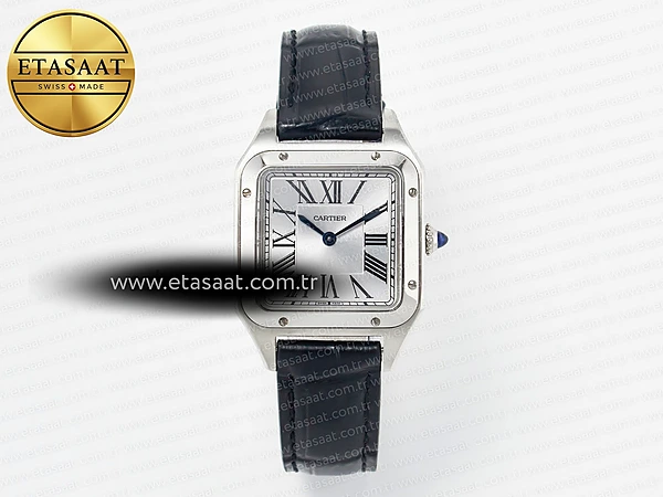 Cartier Santos Dumont 27.5mm Iwsf Gümüş Kadran Siyah Quartz Eta Saat - 1:1 Süper Klon Replika Saat