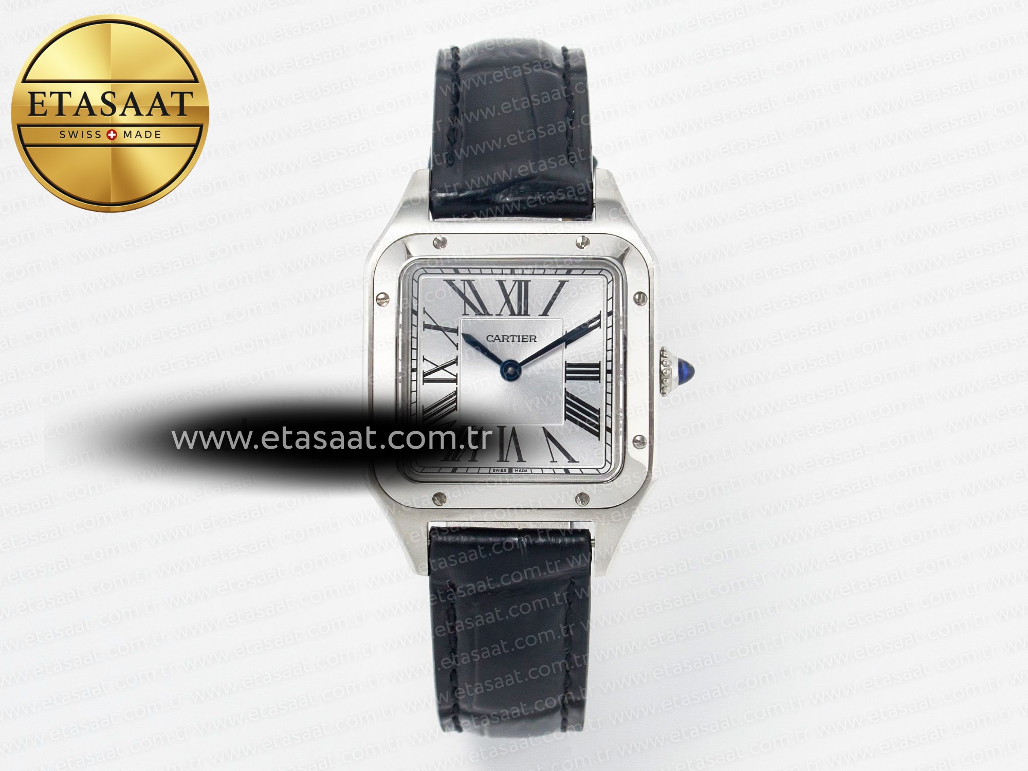 Cartier Santos Dumont 27.5mm Iwsf Gümüş Kadran Siyah Quartz Eta Saat - 1:1 Süper Klon Replika Saat Cartier Santos Dumont 27.5mm Iwsf Gümüş Kadran Siyah Quartz Eta Saat - 1:1 Süper Klon Replika Saat