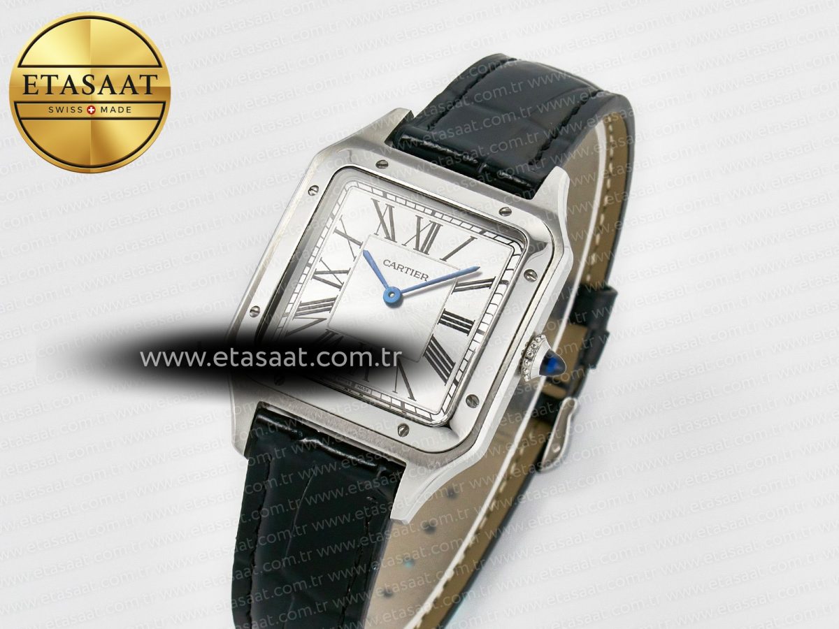 Cartier Santos Dumont 31.4mm IWSF Best Edition Silver Dial on Black Leather Strap Quartz - Görsel 1