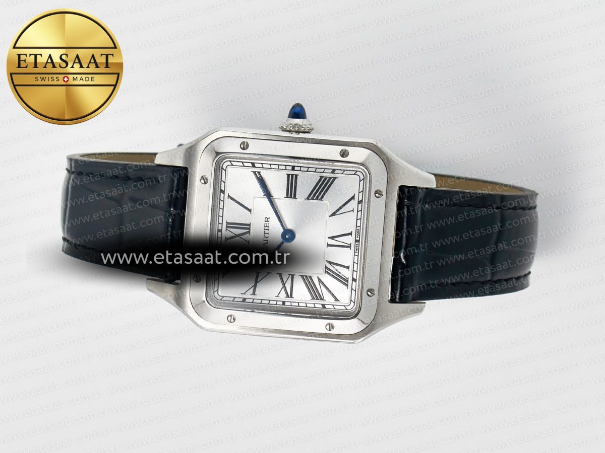 Cartier Santos Dumont 31.4mm IWSF Best Edition Silver Dial on Black Leather Strap Quartz - Görsel 9