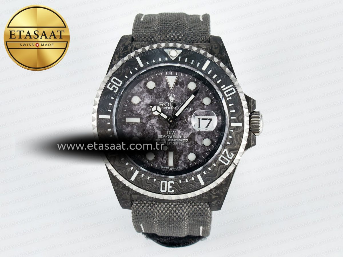 Rolex Sea Dweller 43mm Black Carbon Best Edition Gray Dial on Gray Nylon Strap A2824 - Görsel 3