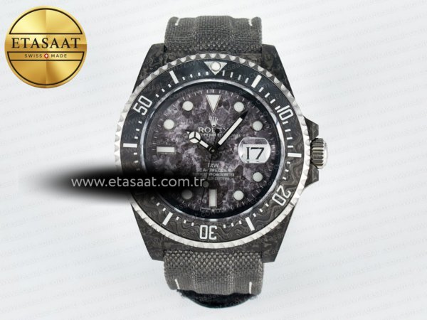 Rolex Sea Dweller 43mm Siyah Karbon Gri Kadran A2824 Eta Saat - 1:1 Süper Klon Replika Saat