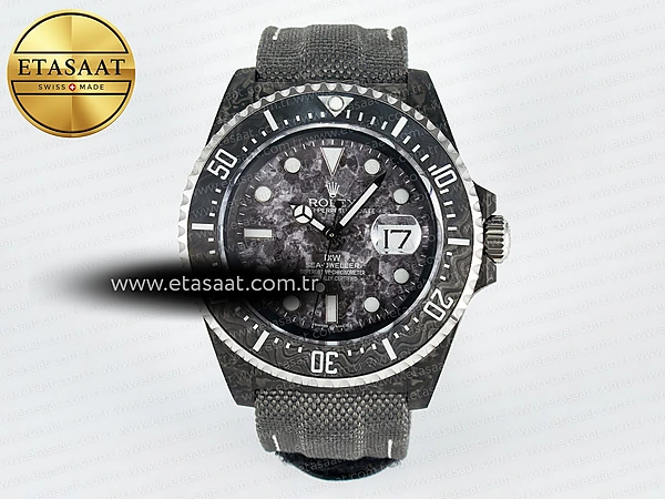 Rolex Sea Dweller 43mm Siyah Karbon Gri Kadran A2824 Eta Saat - 1:1 Süper Klon Replika Saat