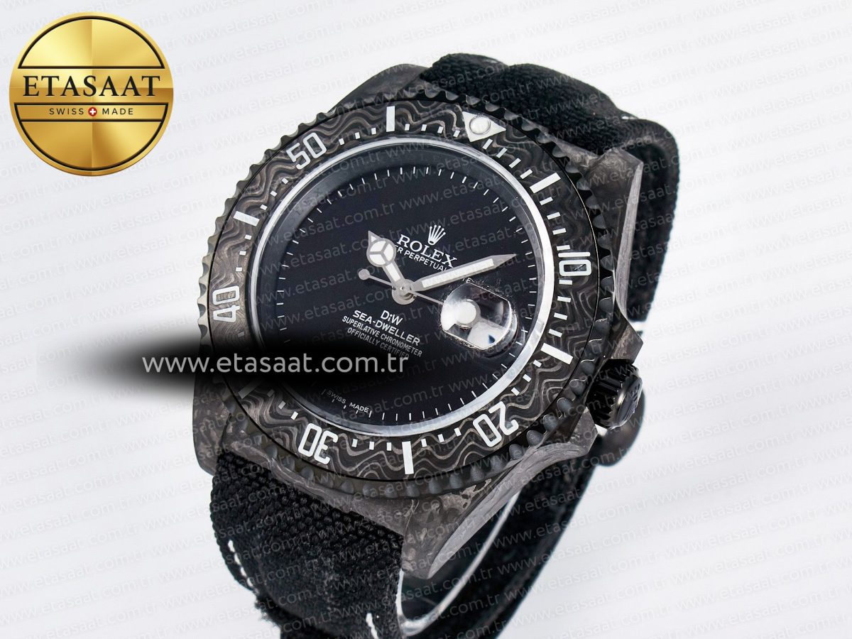 Rolex Sea Dweller 43mm Carbon DIWF Best Edition Black Dial on Black Nylon Strap A2824 - Görsel 2