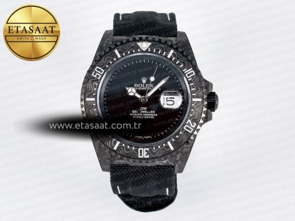 Rolex Sea Dweller 43mm Karbon DIWF Siyah Kadran A2824 Eta Saat - 1:1 Süper Klon Replika Saat