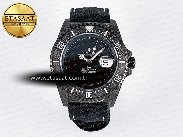 Rolex Sea Dweller 43mm Karbon DIWF Siyah Kadran A2824 Eta Saat - 1:1 Süper Klon Replika Saat