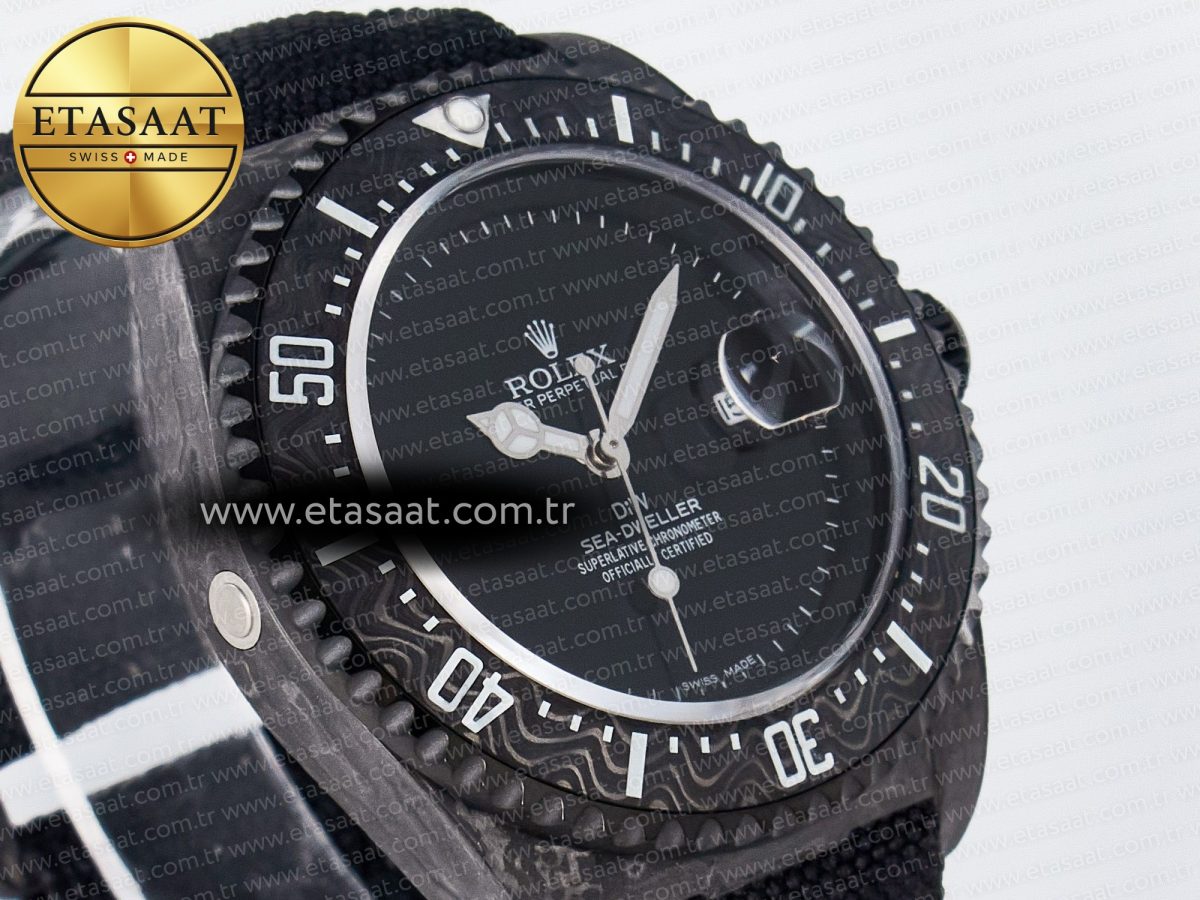 Rolex Sea Dweller 43mm Carbon DIWF Best Edition Black Dial on Black Nylon Strap A2824 - Görsel 5