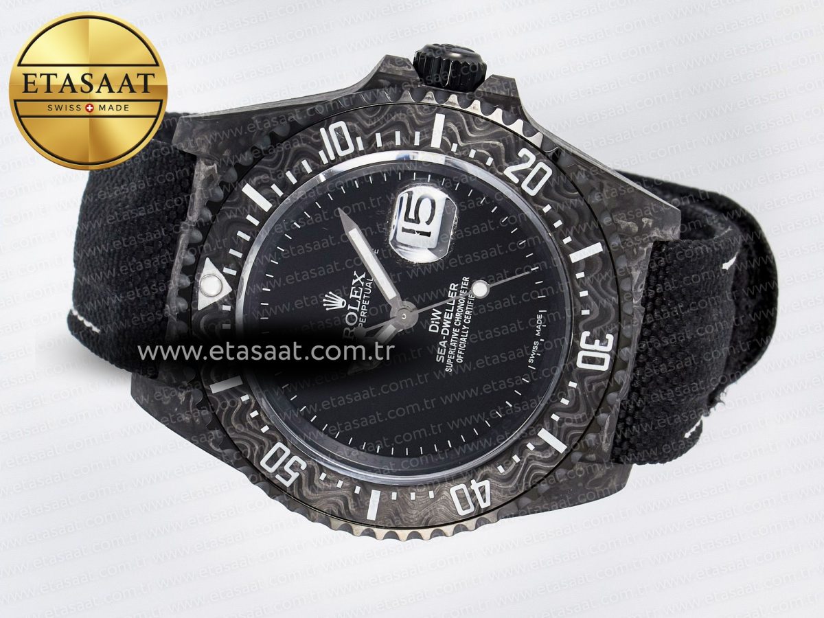 Rolex Sea Dweller 43mm Carbon DIWF Best Edition Black Dial on Black Nylon Strap A2824 - Görsel 9