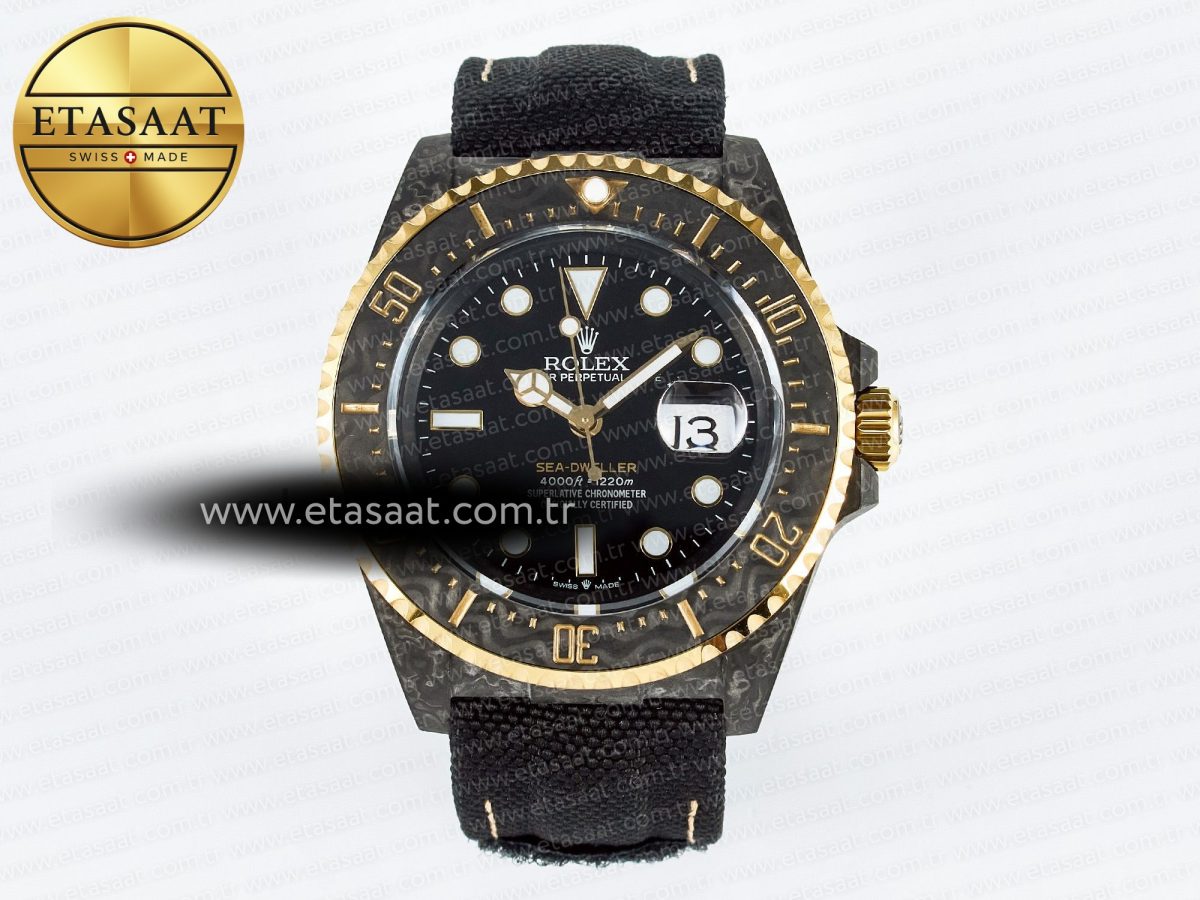 Rolex Sea Dweller 43mm Carbon Best Edition Black Dial Bezel on Black Nylon Strap A2824 - Görsel 3