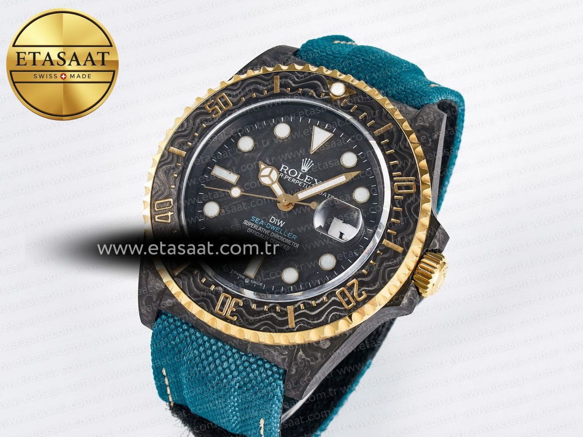 Rolex Sea Dweller 43mm Carbon Best Edition Black Dial YG Bezel on Blue Nylon Strap A2824 - Görsel 1