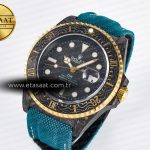 Rolex Sea Dweller 43mm Carbon Best Edition Black Dial YG Bezel on Blue Nylon Strap A2824
