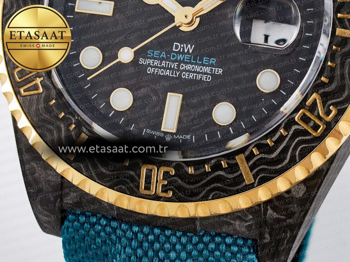 Rolex Sea Dweller 43mm Carbon Best Edition Black Dial YG Bezel on Blue Nylon Strap A2824 - Görsel 12