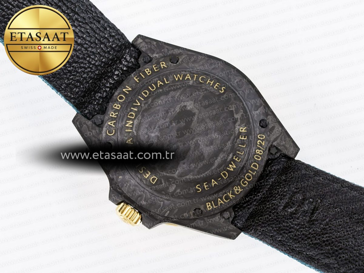 Rolex Sea Dweller 43mm Carbon Best Edition Black Dial YG Bezel on Blue Nylon Strap A2824 - Görsel 17