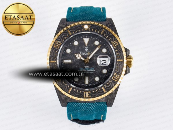 Rolex Sea Dweller 43mm Karbon Siyah Kadran YG Mavi A2824 Eta Saat - 1:1 Süper Klon Replika Saat