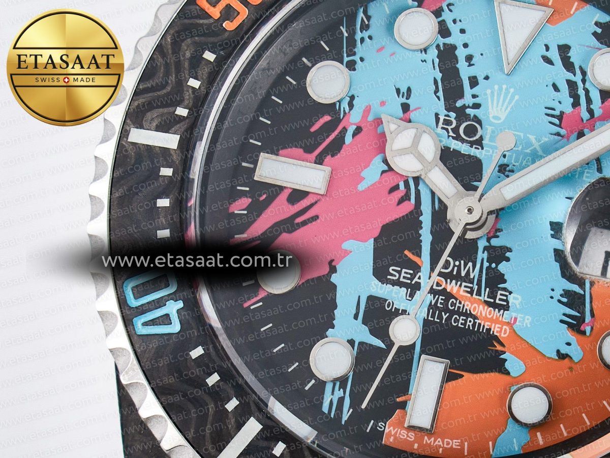 Rolex Sea Dweller 43mm Carbon Best Edition Graffiti Dial on Black Nylon Strap A2824 - Görsel 10