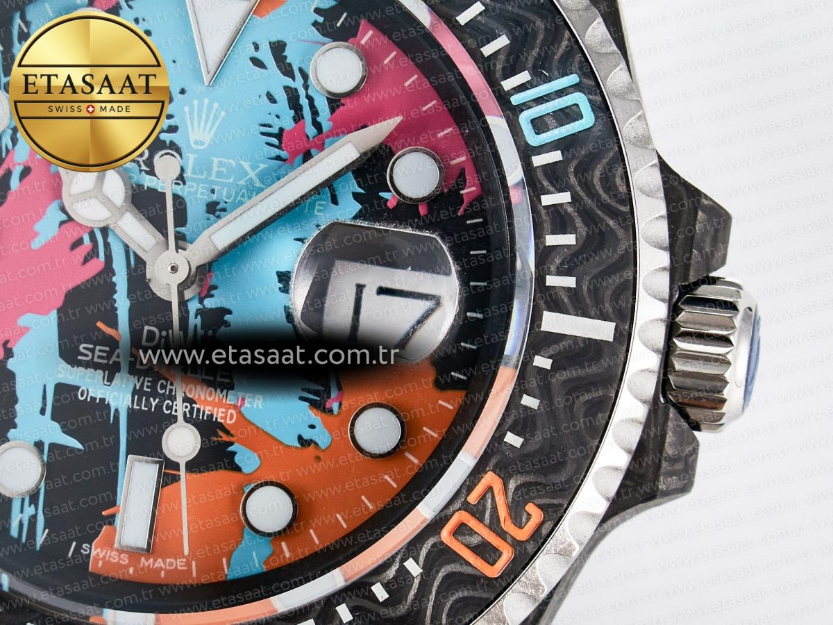 Rolex Sea Dweller 43mm Carbon Best Edition Graffiti Dial on Black Nylon Strap A2824 - Görsel 12