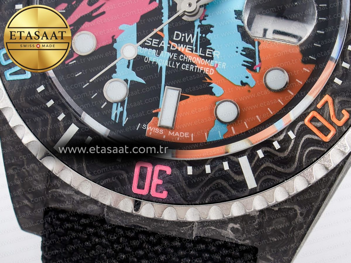 Rolex Sea Dweller 43mm Carbon Best Edition Graffiti Dial on Black Nylon Strap A2824 - Görsel 13