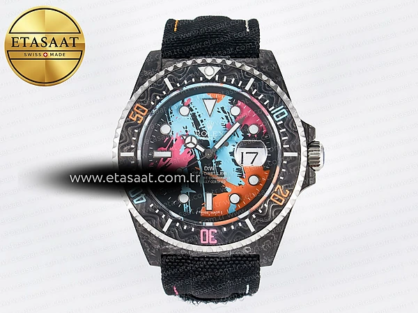 Rolex Sea Dweller 43mm Karbon Graffiti Kadran Siyah A2824 Eta Saat - 1:1 Süper Klon Replika Saat