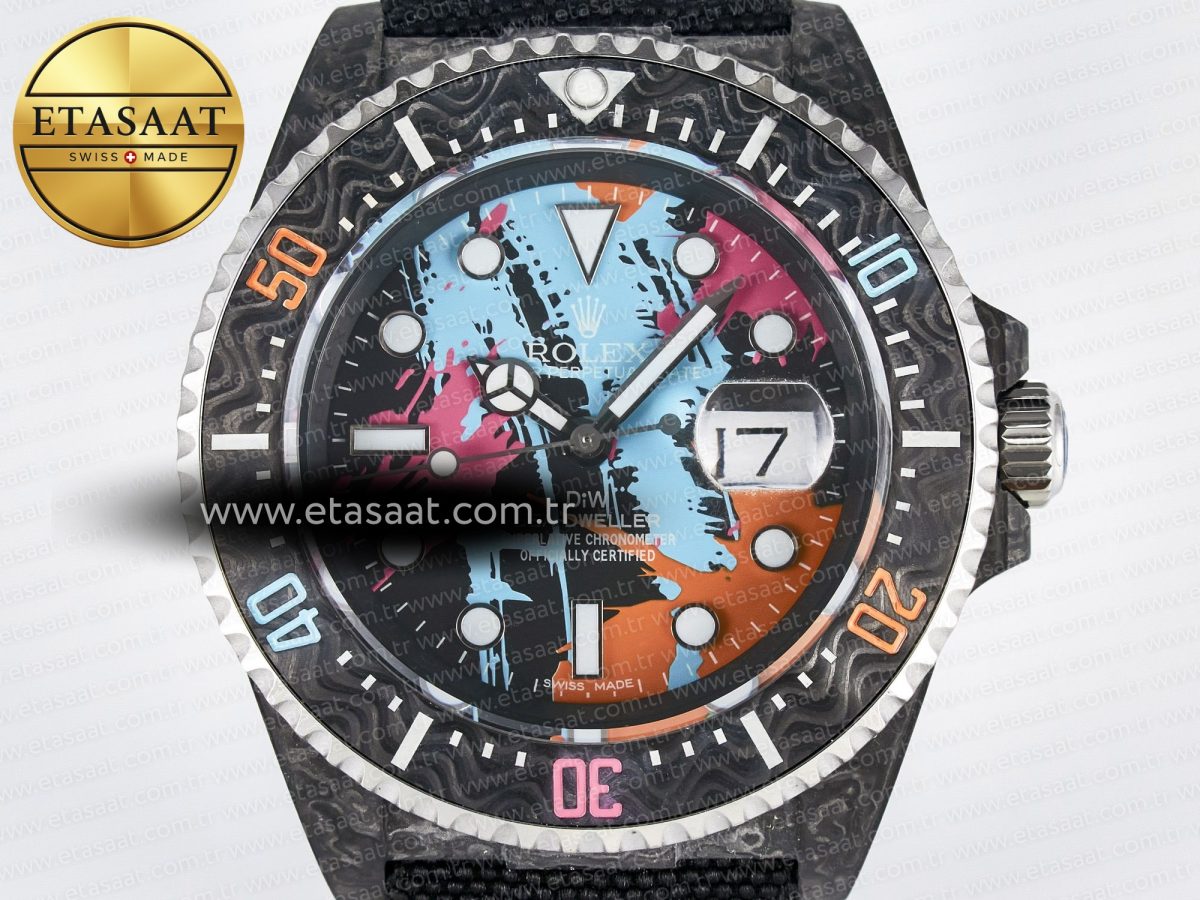 Rolex Sea Dweller 43mm Carbon Best Edition Graffiti Dial on Black Nylon Strap A2824 - Görsel 4