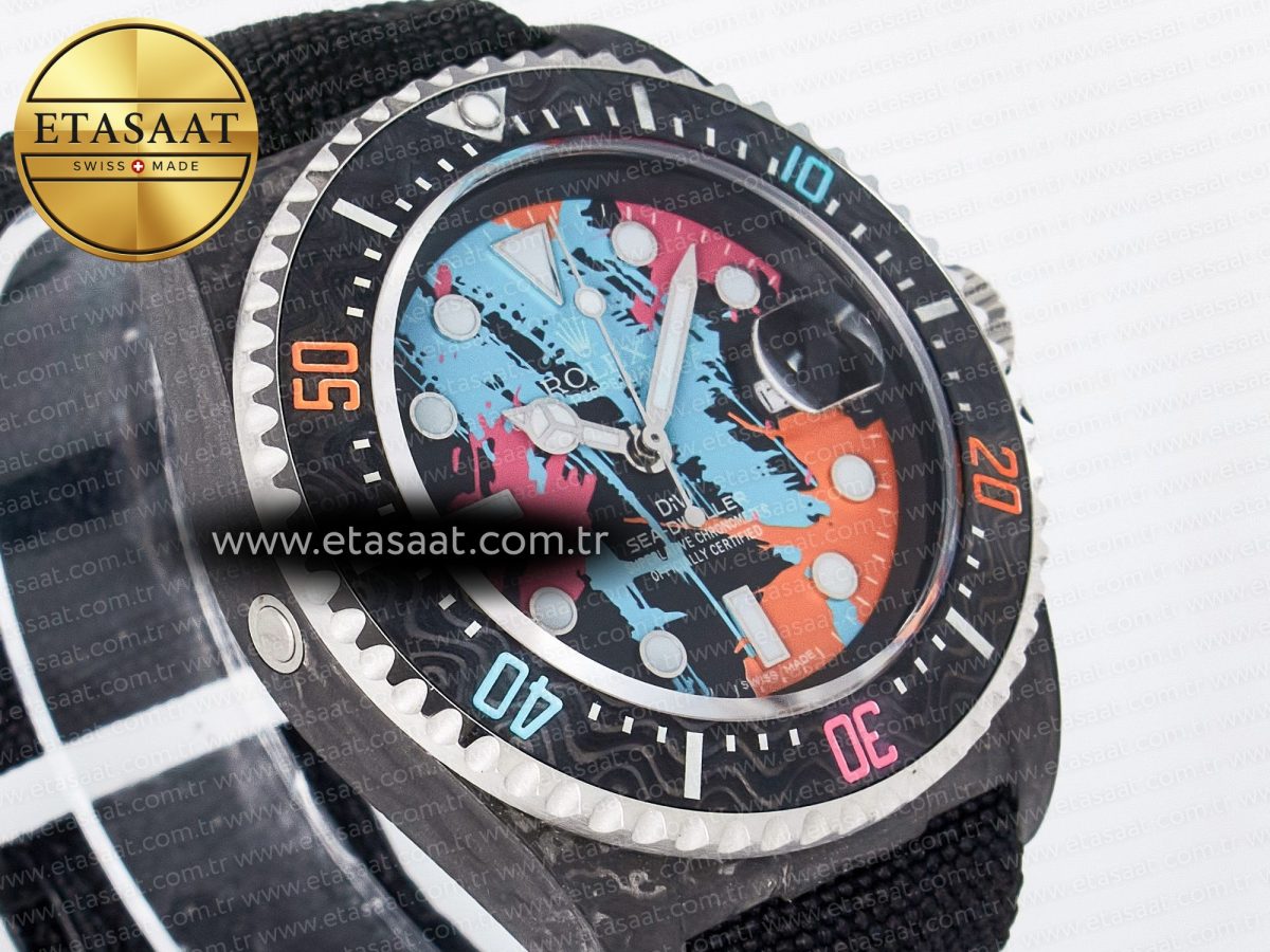 Rolex Sea Dweller 43mm Carbon Best Edition Graffiti Dial on Black Nylon Strap A2824 - Görsel 5