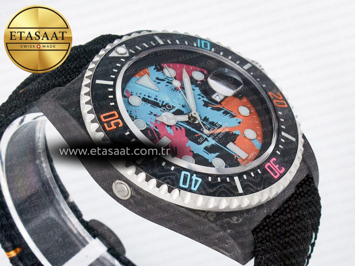 Rolex Sea Dweller 43mm Carbon Best Edition Graffiti Dial on Black Nylon Strap A2824 - Görsel 7