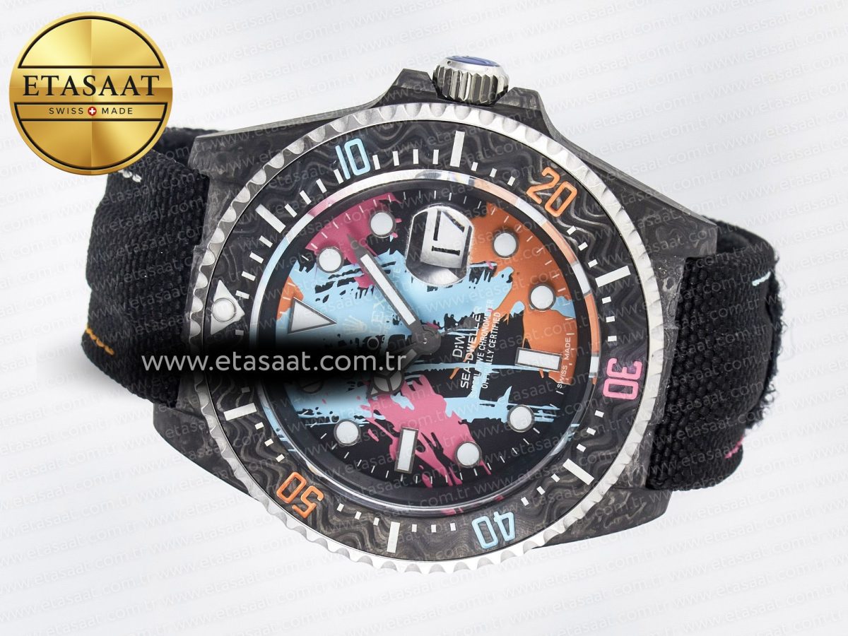 Rolex Sea Dweller 43mm Carbon Best Edition Graffiti Dial on Black Nylon Strap A2824 - Görsel 9