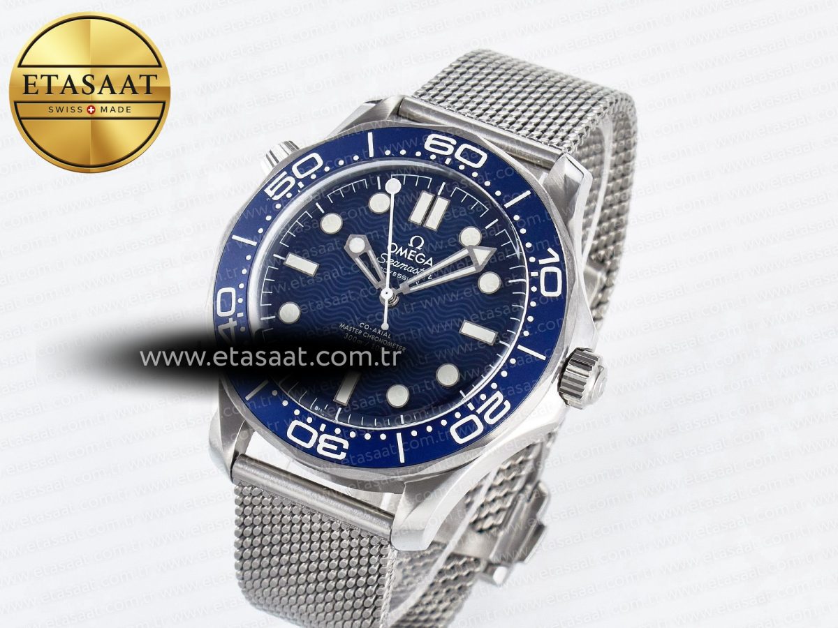Omega Seamaster Diver 300M James Bond 007 60th Anniversary VSF 1:1 Best Edition Blue Dial on Mesh Bracelet A8806 - Görsel 1