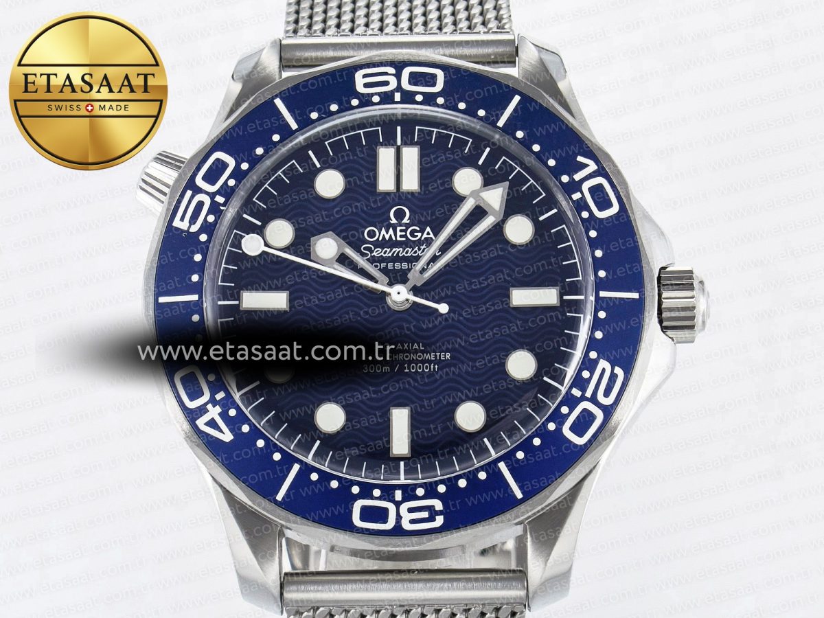 Omega Seamaster Diver 300M James Bond 007 60th Anniversary VSF 1:1 Best Edition Blue Dial on Mesh Bracelet A8806 - Görsel 4