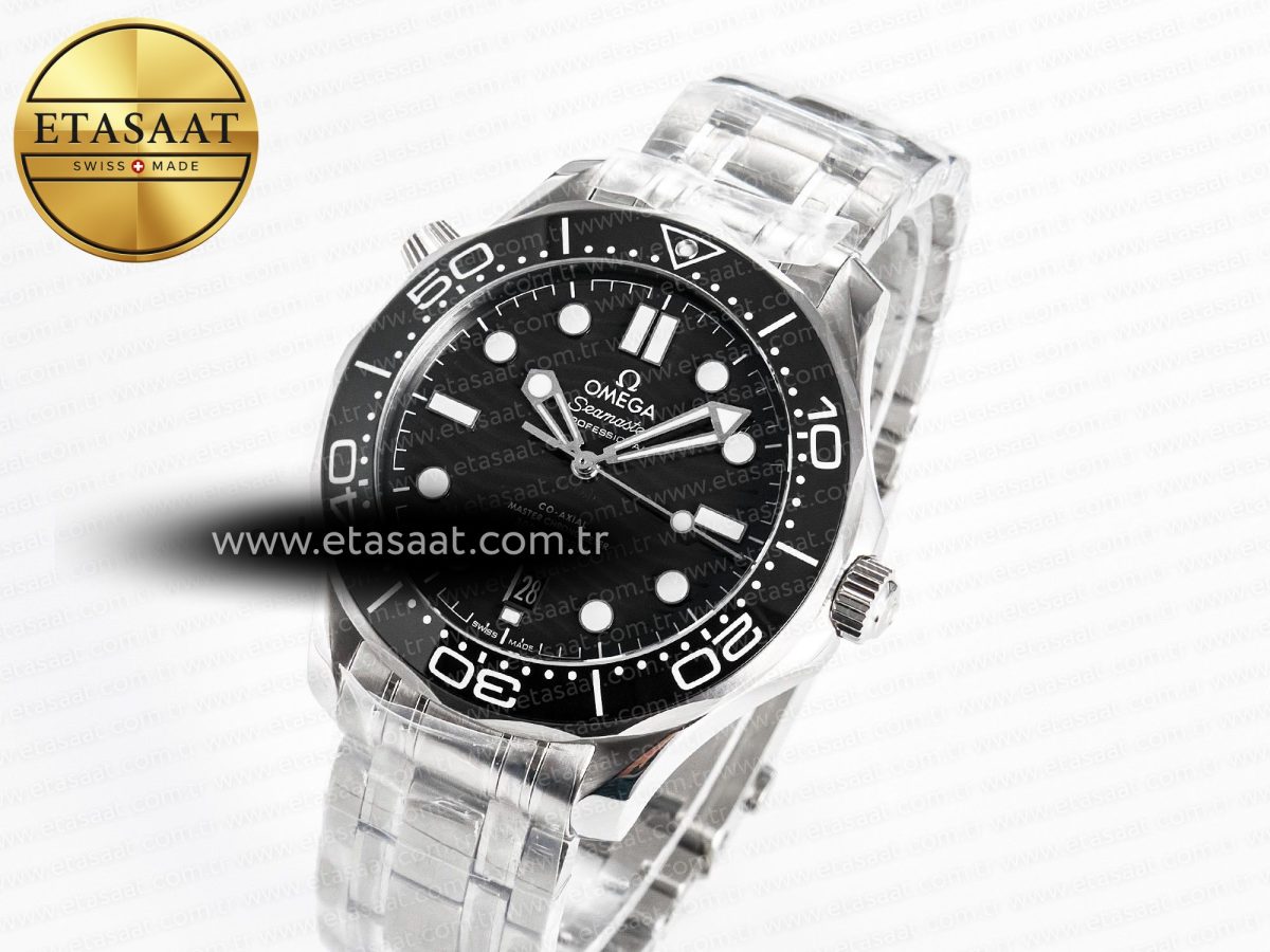 Omega Seamaster Diver 300M VSF 1:1 Best Edition Black Ceramic Black Dial on SS Bracelet A8800 V2 - Görsel 1