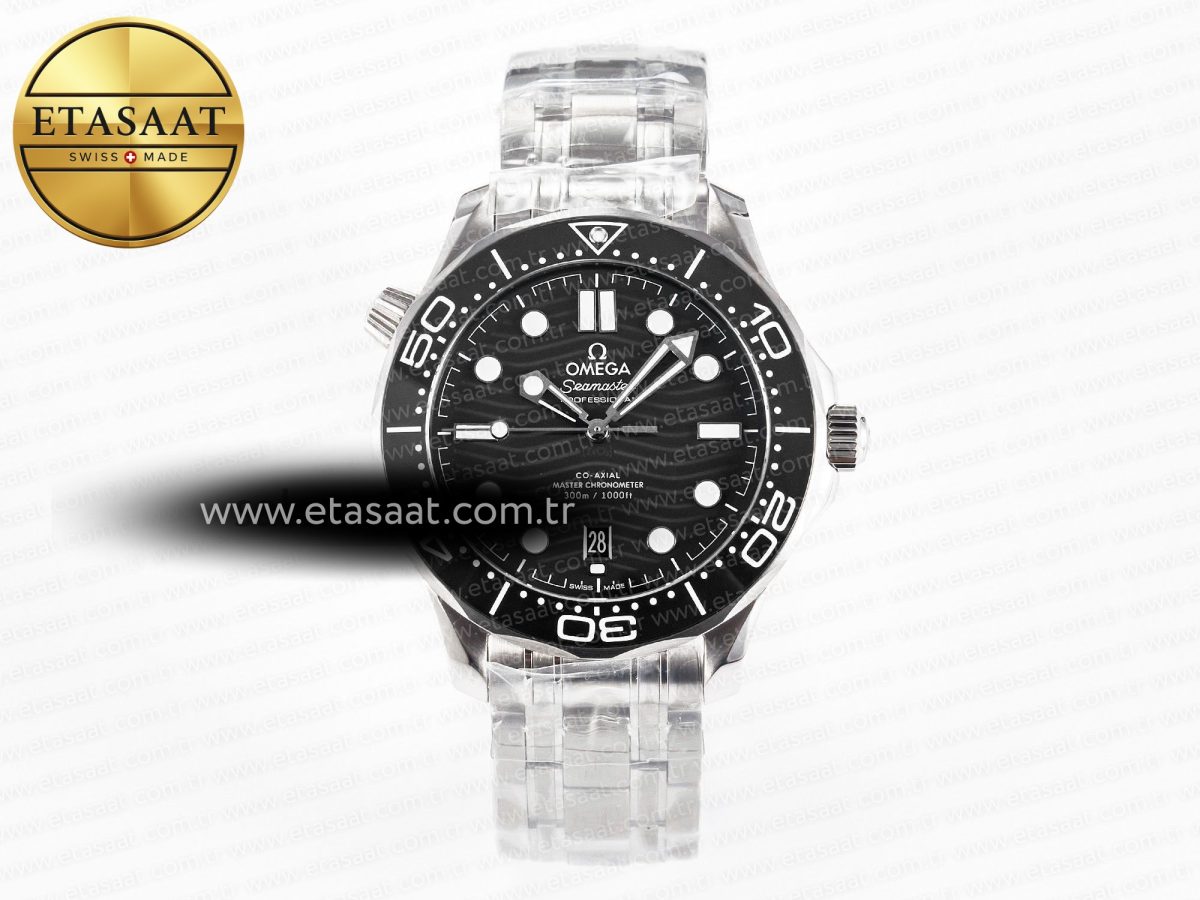 Omega Seamaster Diver 300M VSF 1:1 Best Edition Black Ceramic Black Dial on SS Bracelet A8800 V2 - Görsel 3
