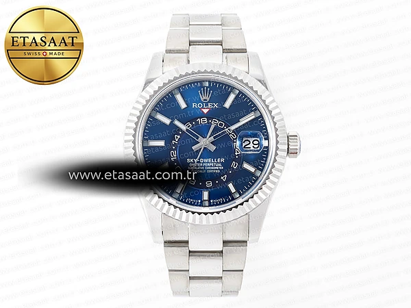Rolex Skydweller SS Noob Mavi Kadran Jubilee A23J Eta Saat - 1:1 Süper Klon Replika Saat