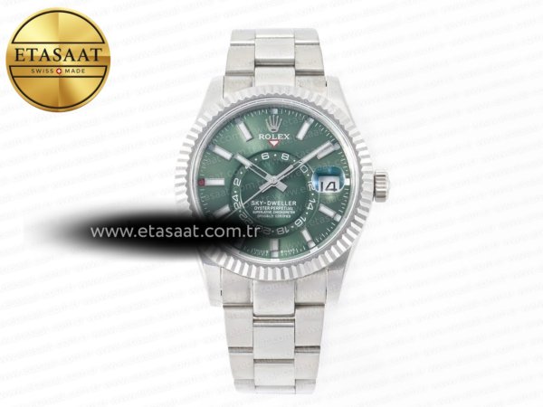 Rolex Skydweller SS Noob Yeşil Kadran Jubilee A23J Eta Saat - 1:1 Süper Klon Replika Saat