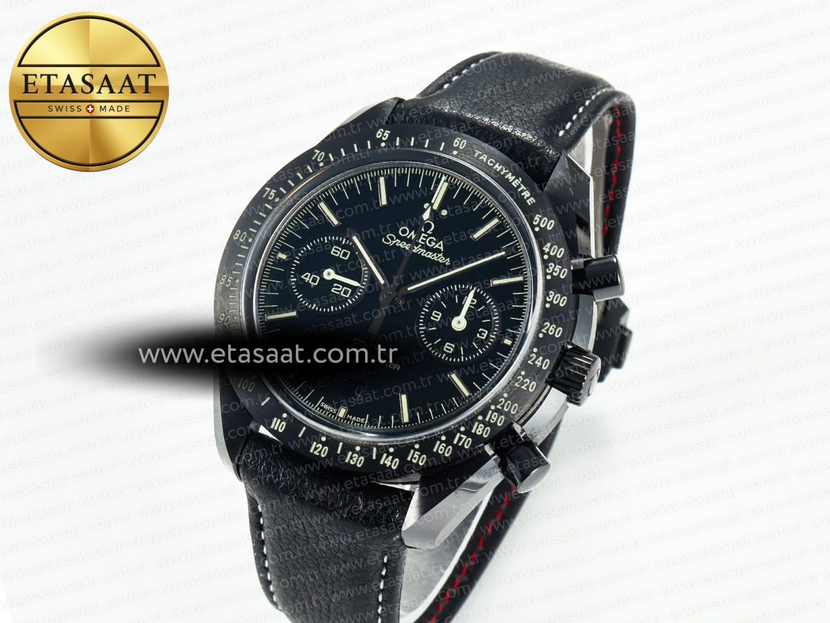 Omega Speedmaster “Dark Side of The Moon” Real Ceramic N1F 1:1 Best Edition on Leather Strap A9900 - Görsel 1