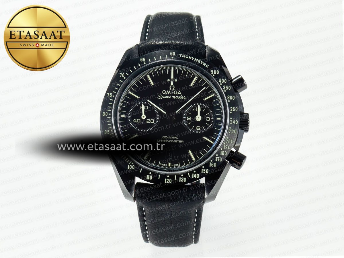 Omega Speedmaster “Dark Side of The Moon” Real Ceramic N1F 1:1 Best Edition on Leather Strap A9900 - Görsel 3