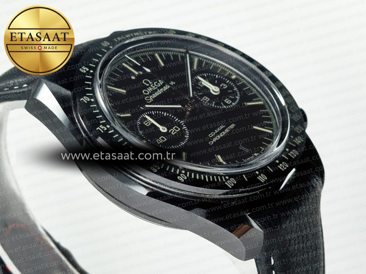 Omega Speedmaster “Dark Side of The Moon” Real Ceramic N1F 1:1 Best Edition on Leather Strap A9900 - Görsel 7
