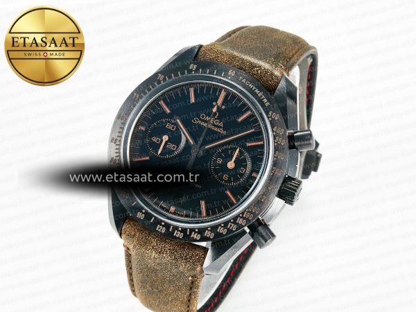 Omega Speedmaster “Dark Side of The Moon” Real Ceramic N1F 1:1 Best Edition Vintage Black on Brown Leather Strap A9300