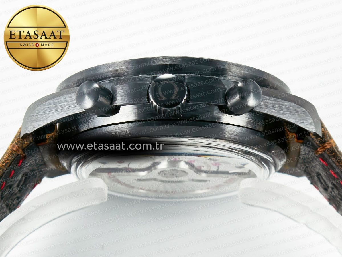 Omega Speedmaster “Dark Side of The Moon” Real Ceramic N1F 1:1 Best Edition Vintage Black on Brown Leather Strap A9300 - Görsel 16
