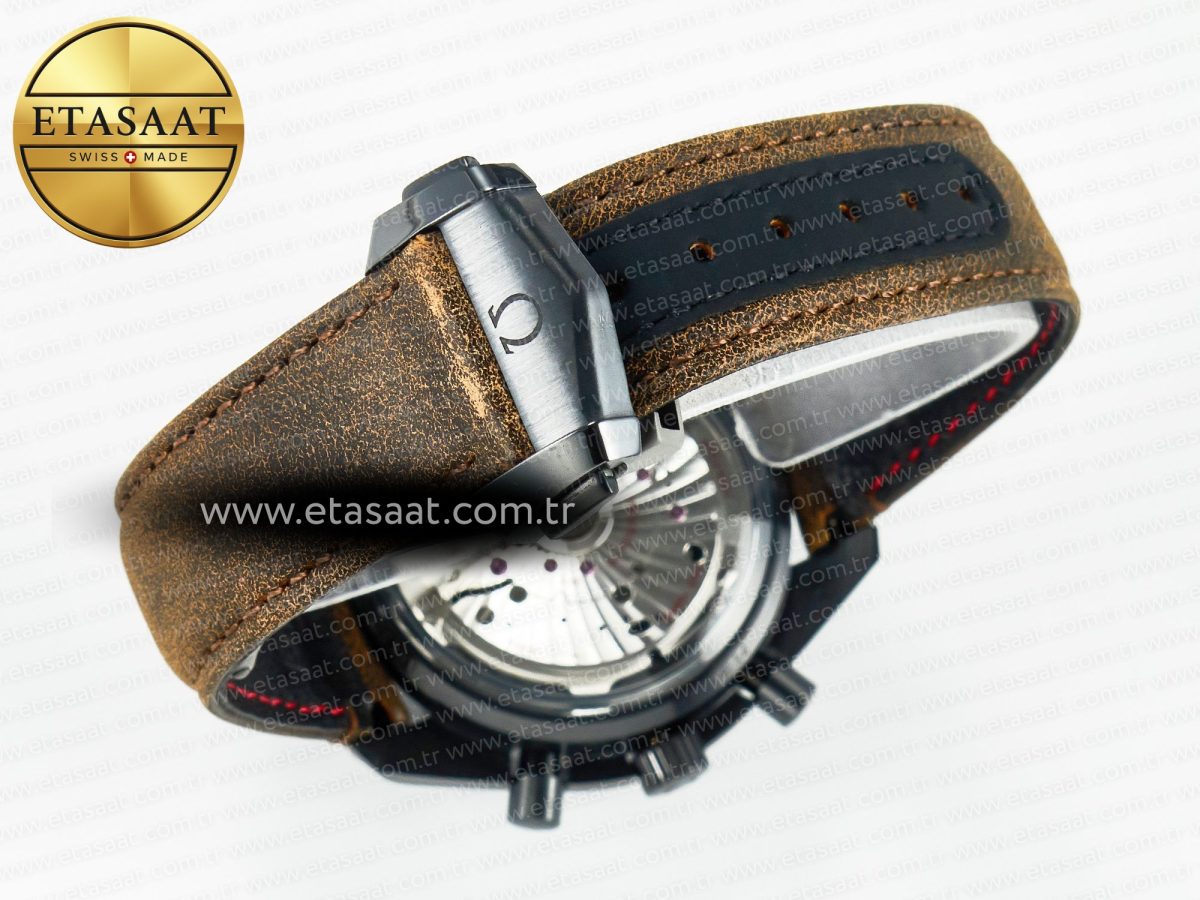 Omega Speedmaster “Dark Side of The Moon” Real Ceramic N1F 1:1 Best Edition Vintage Black on Brown Leather Strap A9300 - Görsel 17