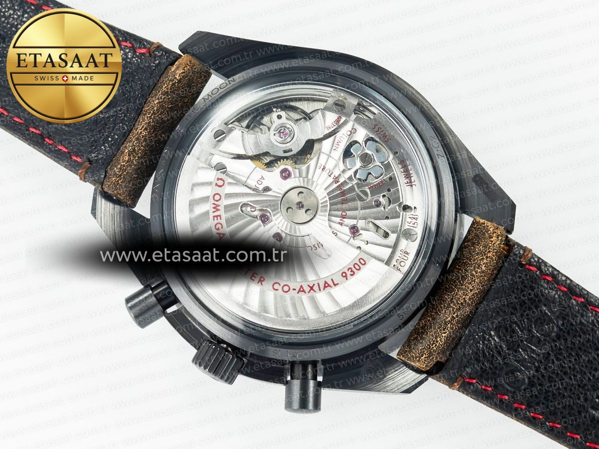 Omega Speedmaster “Dark Side of The Moon” Real Ceramic N1F 1:1 Best Edition Vintage Black on Brown Leather Strap A9300 - Görsel 18